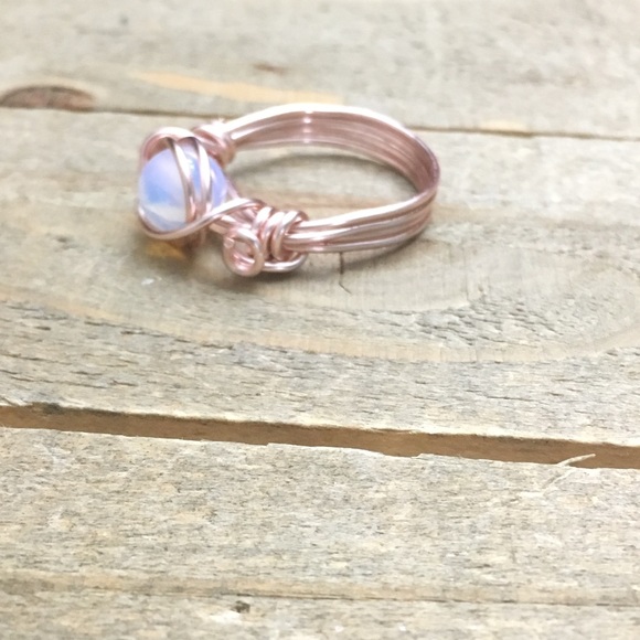 Rose Gold Wire Wrapped Opalite Ring - Picture 3 of 4